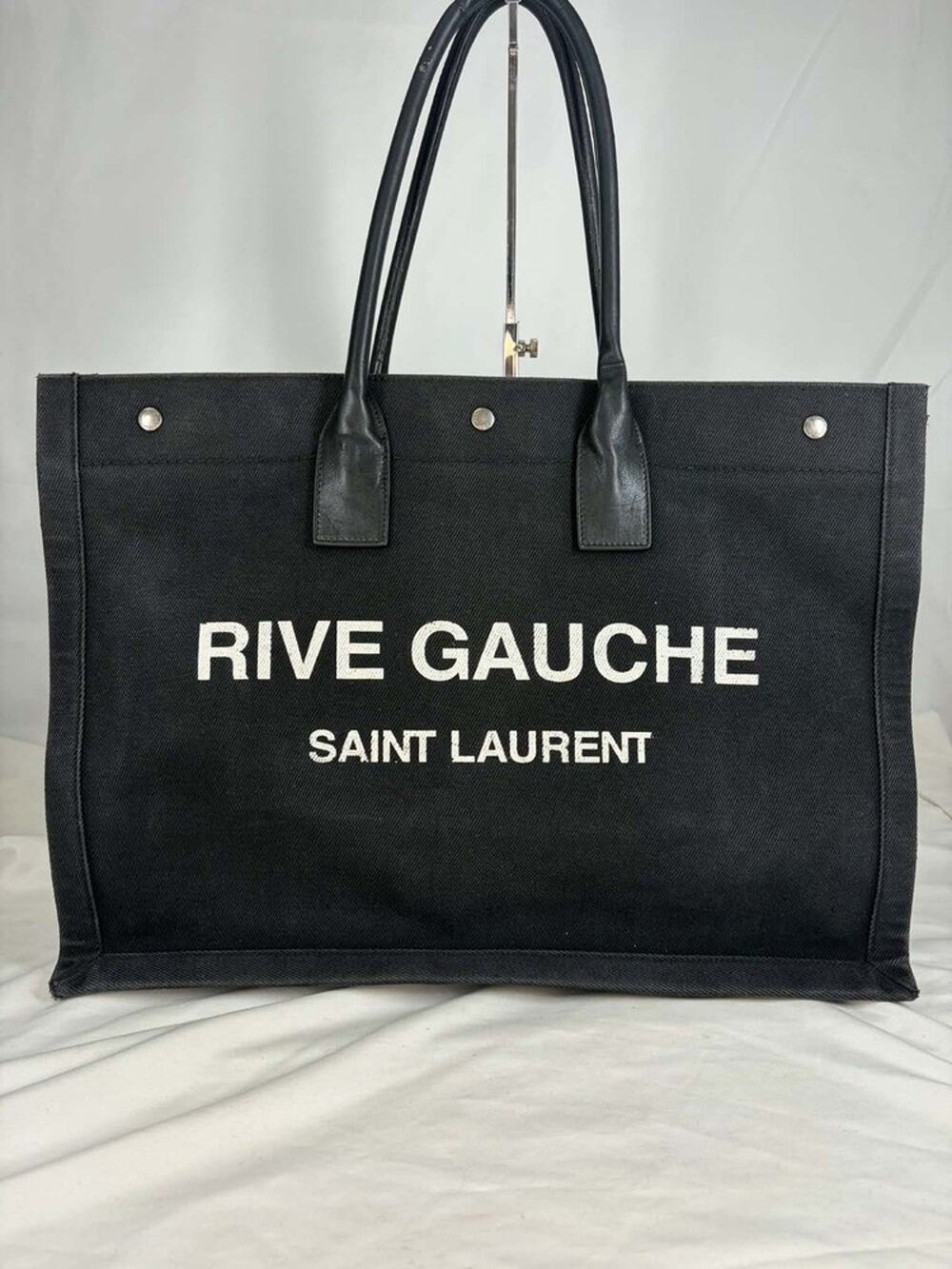 Saint Laurent Rive Gauche Shopper Tote Canvas Large Black SPB-EB 371663